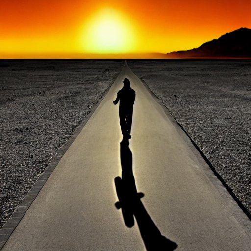 The drawing of a person walking on the path of life, with the distant horizon revealing the dawn's light.